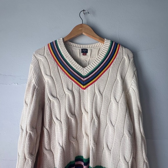 Rowing Blazers x Target Cream Cable Knit V Neck Sweater Striped Trim Size S - Picture 8 of 10